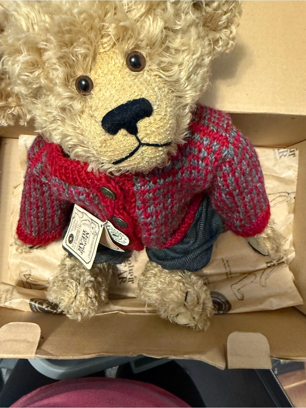 Boyds Bears Red & Gray Knit Cardigan on Teddy